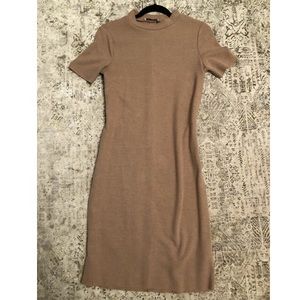 Shirt sleeve high neck sweater dress